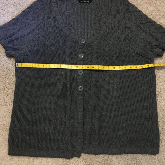 Chunky Cable Knit Short Sleeve Cotton Button Up Cardigan Sweater - Picture 11 of 15